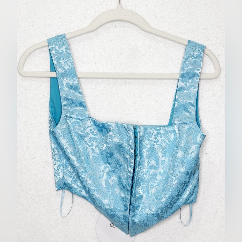 Princess Polly Day Dreaming Top Blue Paisley Print Satin Corset Size 4 - Picture 3 of 7